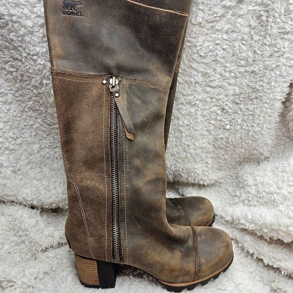 Sorel Addington Waterproof Leather Knee High Heeled Boots sz 8 NL2301-261 - Picture 1 of 7